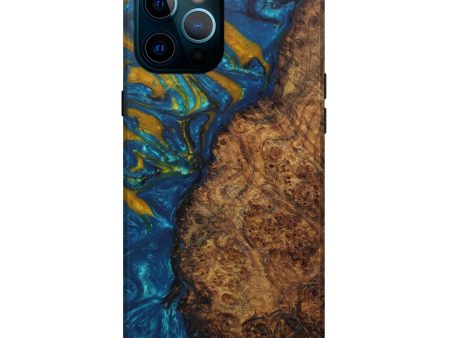 iPhone 12 Pro Max Wood+Resin Live Edge Phone Case - Neil (Teal & Gold, 585566) Supply