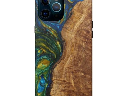 iPhone 12 Pro Max Wood+Resin Live Edge Phone Case - Maudie (Teal & Gold, 581706) Online now