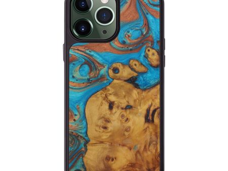 iPhone 13 Pro Max Wood+Resin Phone Case - Lucille (Teal & Gold, 581521) Cheap