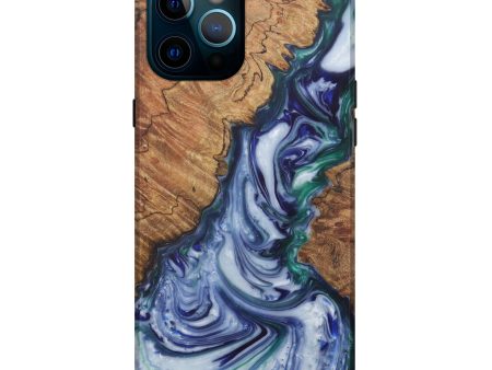 iPhone 12 Pro Max Wood+Resin Live Edge Phone Case - Lina (Dark Blue, 581713) For Sale