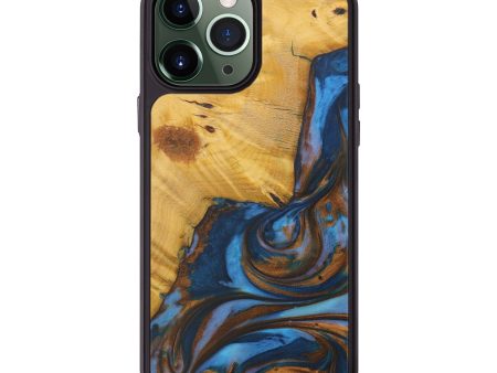 iPhone 13 Pro Max Wood+Resin Phone Case - Salomi (Teal & Gold, 576177) For Sale