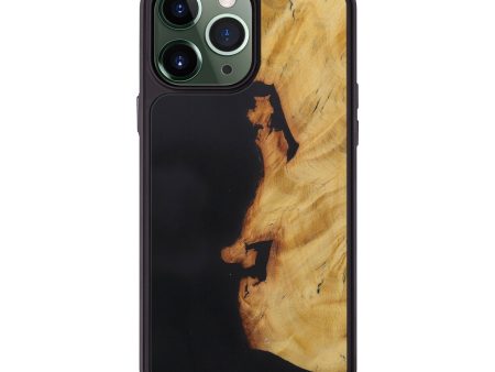 iPhone 13 Pro Max Wood+Resin Phone Case - Rhiannon (Pure Black, 580826) For Sale