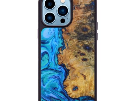 iPhone 14 Pro Max Wood+Resin Phone Case - Essy (Light Blue, 582076) Online Sale