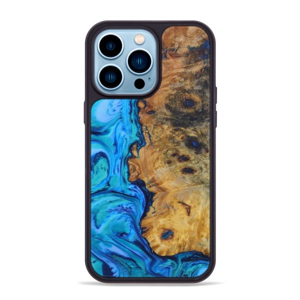 iPhone 14 Pro Max Wood+Resin Phone Case - Essy (Light Blue, 582076) Online Sale