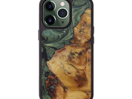 iPhone 13 Pro Wood+Resin Phone Case - Scarlet (Dark Green, 580500) on Sale