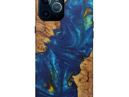 iPhone 12 Pro Max Wood+Resin Live Edge Phone Case - Mohd (Teal & Gold, 586093) Online Sale