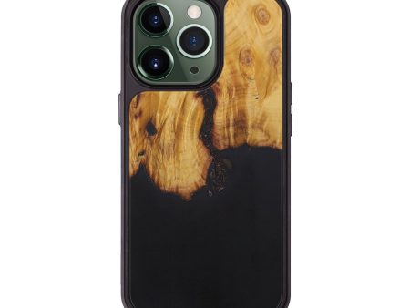 iPhone 13 Pro Wood+Resin Phone Case - Aracely (Pure Black, 580699) For Cheap