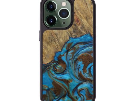 iPhone 13 Pro Wood+Resin Phone Case - Texanna (Teal & Gold, 581608) Online Hot Sale