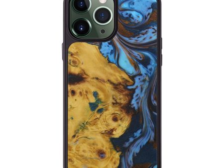 iPhone 13 Pro Max Wood+Resin Phone Case - Deina (Teal & Gold, 585057) For Cheap